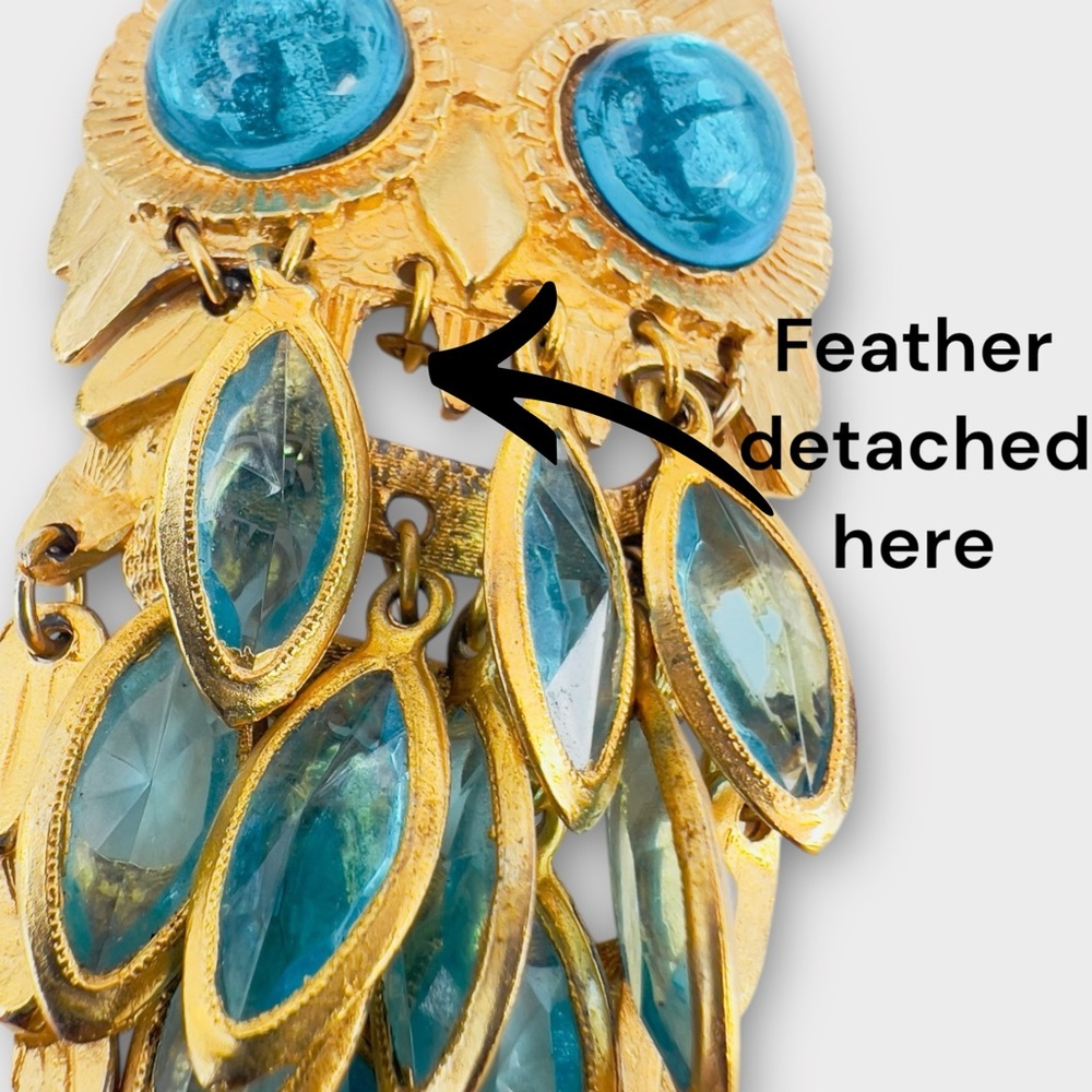 Lot Of 2 Vintage Owl Pendants Gold & Silver Tone Blue Lucite Turquoise Howlite - Picture 11 of 16